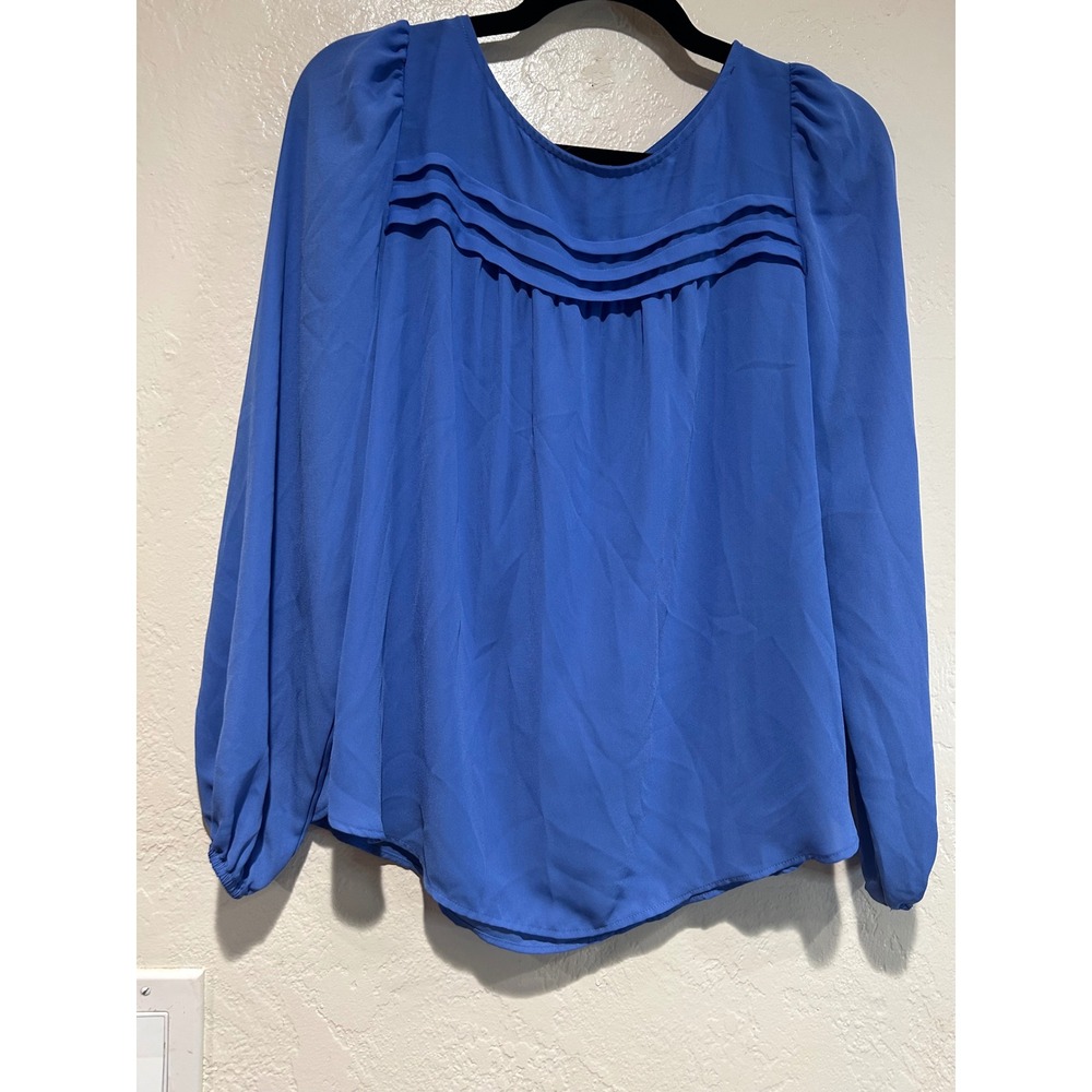LOFT Outlet Womens Blue Pintuck‎ Pleated Long Sleeve Blouse Top XS RN140923